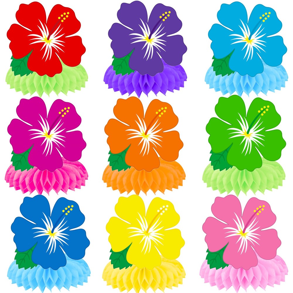 11 PCS Hibiscus Flower Honeycomb Centerpieces Hawaiian Tropical Luau Party