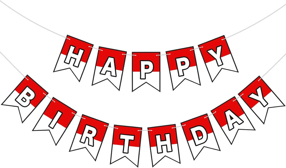 Red and White Cartoon Birthday Banner Cute Anime Theme Birthday Decorations Pape