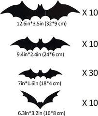 60PCS Halloween Bats Decoration 4 Different Sizes Realistic PVC Black 3D Scaroom