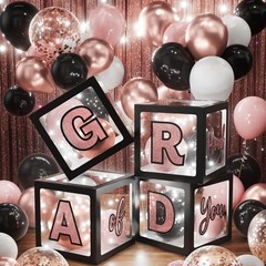 2026 Graduation Party Decorations – 86PCS Black & Pink Balloon Arch Kit, LED Lig