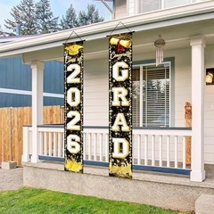 Black Gold Graduation Decorations Class of 2026 Congrats GRAD Porch Sign Banner