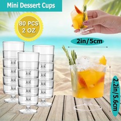 2 oz Mini Dessert Cups, 80 Pack Clear Plastic Wine Glasses, Disposable Desser…