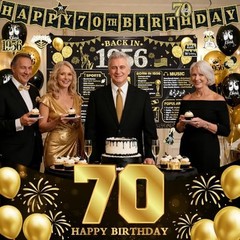 70th Birthday Decorations for Men Black Gold, 37PCS 70th Birthday Party Supplies