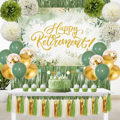 Sage Green Retirement Party Decorations – Happy Retirement Banner, Foil Curtains