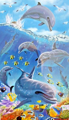 Under Sea DOLPHINS Tropical Fish DOOR COVER Mermaid Theme Wall Poster Decoration