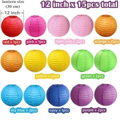 15pcs Colorful Paper Lanterns for Outdoor Indoor Party Decoration 12 inch