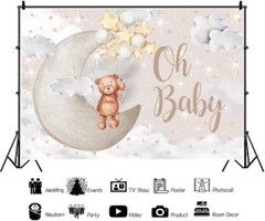 Vinyl 8x6ft Oh Baby Bear Backdrop for Gender Reveal Party Decorations Brown Bear
