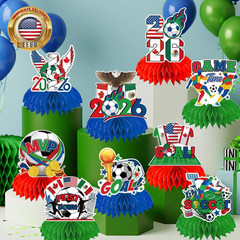 9PCS 2026 World Soccer Party Decorations Red Green and Blue Theme Honeycomb Cent