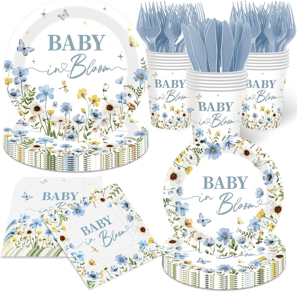 Baby in Bloom Baby Shower Decorations Tableware – 144pcs Floral baby in bloom pl