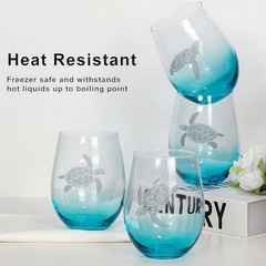Turtle Stemless Wine Glasses Set of 4 – Mother’s Day Turtle Assortment (Etched)