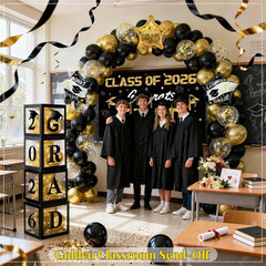 Black and Gold Graduation Decorations 2026, 138 Pcs Graduation Balloon Arch Kit