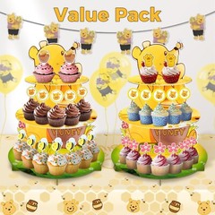 2 Pack Winnie Baby Shower Decorations Birthday Cupcake Stands: Bear Party The…