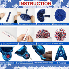 Patriotic Memorial Day Decorations Red White Blue Paper Fans for 250th Annive…