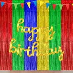 Blue Red Green Yellow Party Decorations, Blue Red Green Yellow Foil Fringe Ba…
