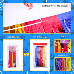 Paw Birthday Decorations,2Pack Blue Red Yellow Foil Fringe Curtains | Pawty Birt
