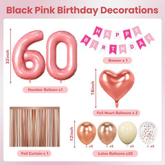 60Th Birthday Decorations for Women, Rose Gold and Pink Party Supplies Set with