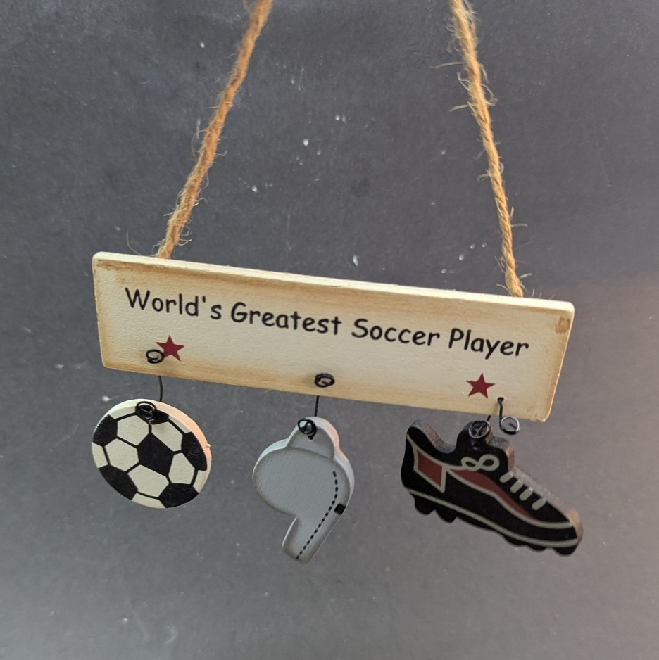 World’s Greatest Soccer Player Ornament Hanging Wall Decor Gift 5 Inch