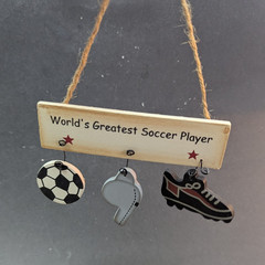 World’s Greatest Soccer Player Ornament Hanging Wall Decor Gift 5 Inch