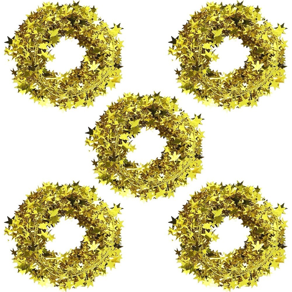 5 Rolls 130 Ft Gold Tinsel Stars Garland Star Tinsel Wire Garland for Home