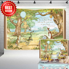7x5FT Pooh Bear Book Backdrop Vintage Hundred Acre Wood Baby Shower 117 US