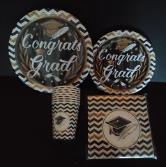 Gold White &Black Graduation Party Paper goods Any Year service for 8 Total 32