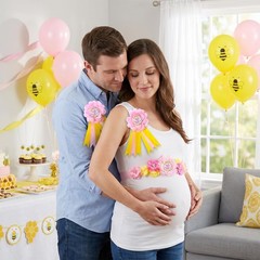 Maternity Sash Corsage Set Mom Daddy To Be Pins Fabric Flower Baby Shower Prop