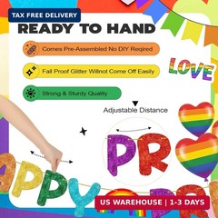 Fulmoon Pre-strung Happy Pride Banner, LGBTQ+ Sign Rainbow Party Decoration Prid