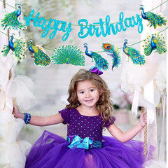 Peacock Birthday Banner & Decorations – 2Pcs Blue Peacock Party Banners for Zoo