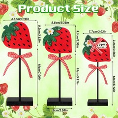 3 PCS Strawberry Decoration Wooden Standing Block Summer Rustic Centerpieces