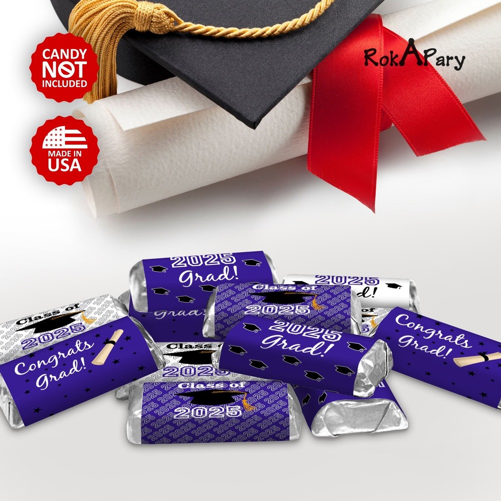 Class of 2025 Graduation Mini Candy Wrapper | Set of 60 Stickers | Purple Theme