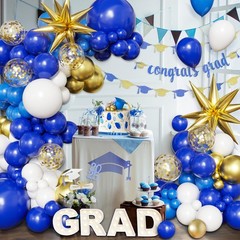 Blue White Gold Balloon Arch Kit Graduation Decorations 2026, 130Pcs Blue and…