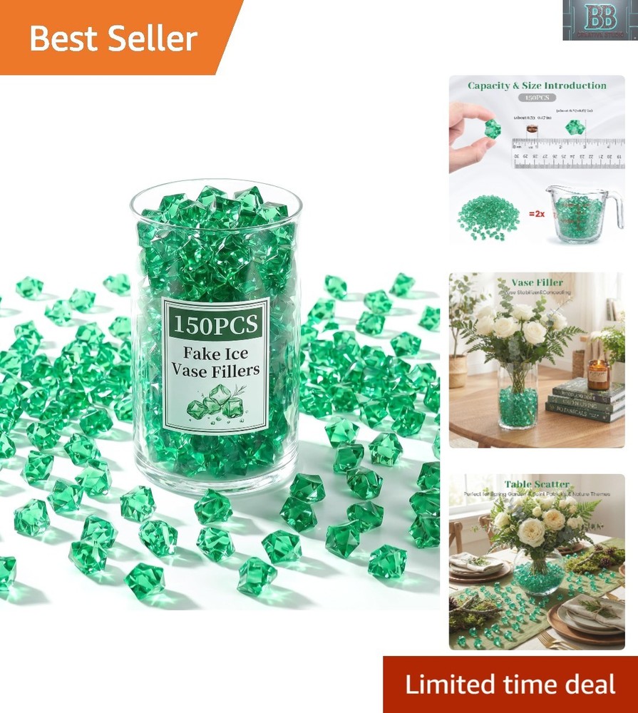 Stunning 150PCS Plastic Gems: Dark Green Acrylic Fake Ice for Tables & Tanks