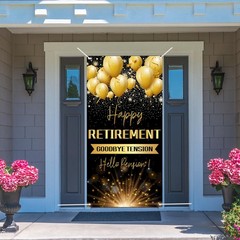 Happy Retirement Door Banner | Black Gold Retirement Party Decorations Door C…