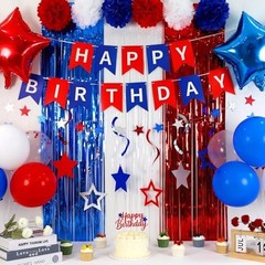 58PCS Red White and Blue Birthday Decorations, Red and Blue Birthday Decorati…