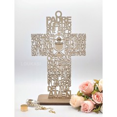US 4/12pcs Wooden Religious Cross Chalice Centerpiece w Stand Baby Shower Decor