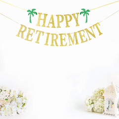 Gold Glittery Happy Retirement Banner, Official Retired Decor – Retirement Party