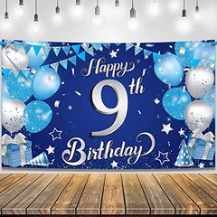 Blue Happy 9th Birthday Decorations Banner – XtraLarge 72×44 Inch | 9th Birthday