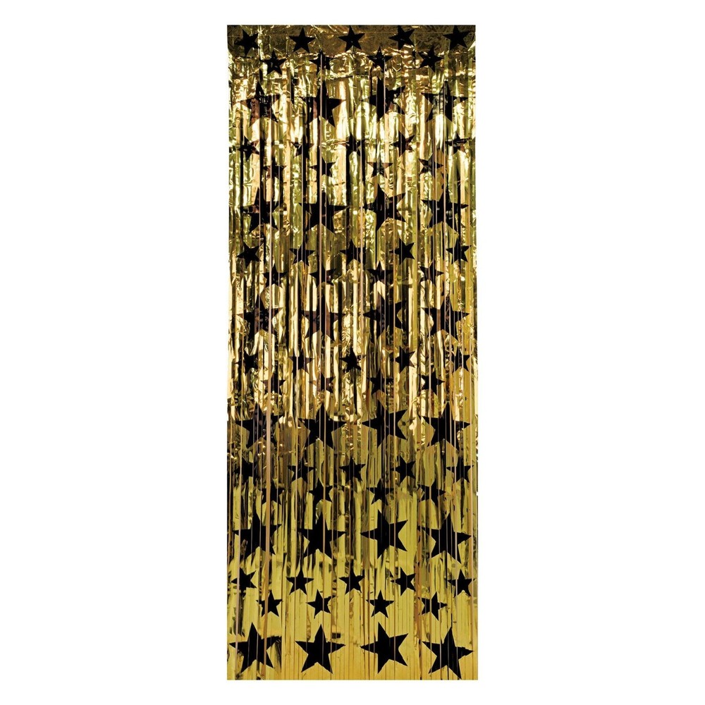 Beistle Gold w/Black Stars Gleam N Curtain – New Years | Party Supply