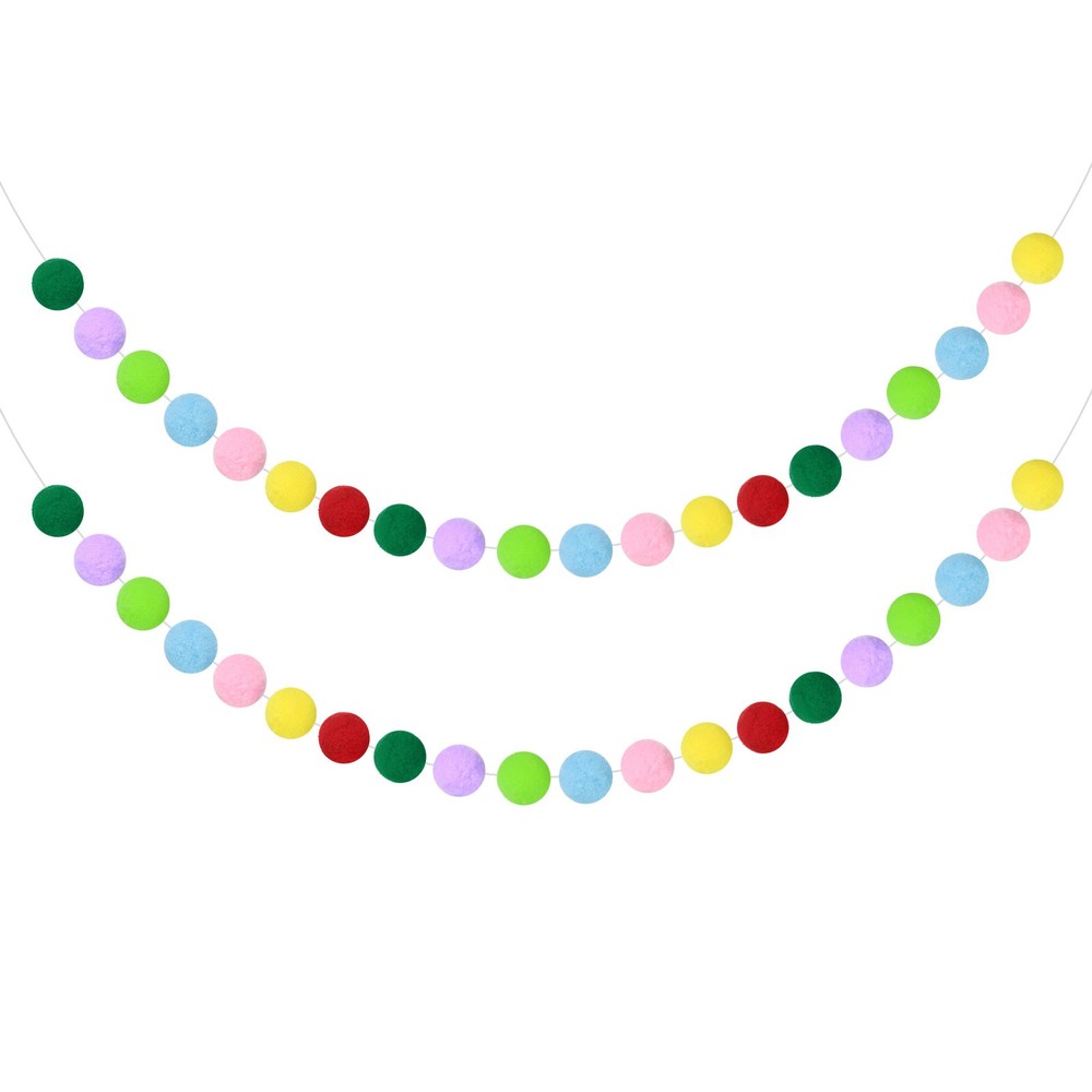2pcs Pom Pom Garland 6.6 ft 20 Balls for Crafts Decor(Colourful)