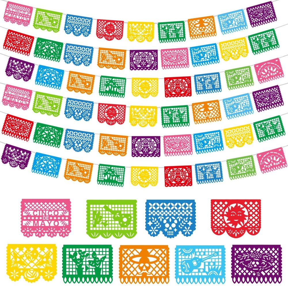 6 Pack Mexican Party Banner, 108FT Cinco De Mayo Decorations, 3 Styles Colorf…