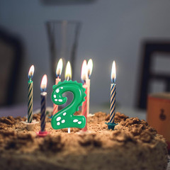 Green Number 2 Dinosaur Candle for Boy Birthday Party Decorations, 2Nd Birthday