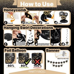 Graduation Decorations Class of 2026 Black Gold White 40pcs Grad Party Suppli…