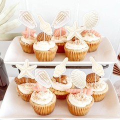 Sea Shell Cupcake Topper Beach Shell Birthday Decorations 24Pcs Beach Seashel…