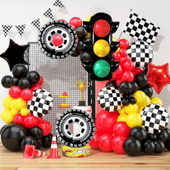7Pcs Race Car Party Balloon Set, Traffic Light, Checkered Balloons, Tire Balloon