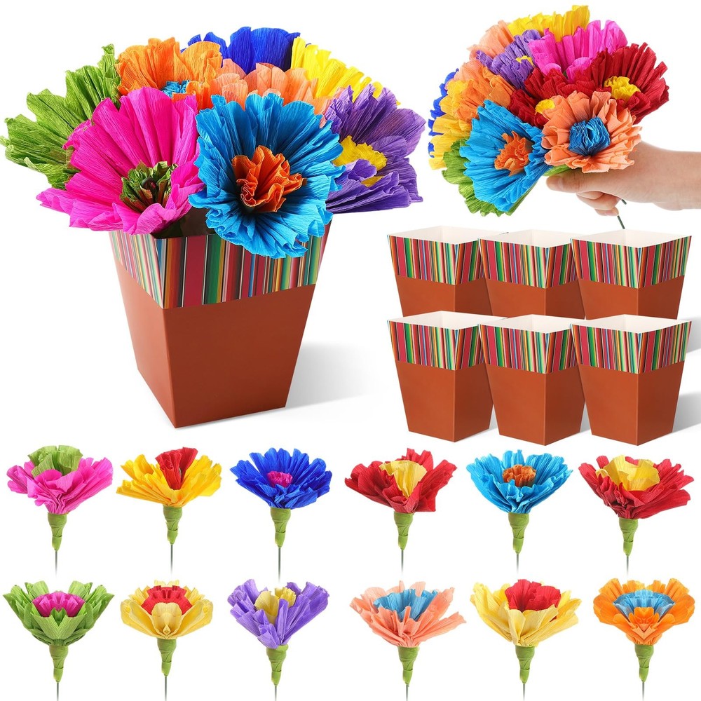 30 PCS Mexican Table Decorations Fiesta Centerpieces Paper Flower Vase Cinco