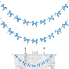 2 Pack Pink Bow Garland Banner Pre-Strung, Coquette Birthday Decorations Satin R