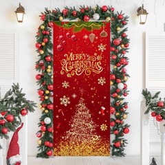 Merry Christmas Decorations Snowflakes Tree Candy Door Cover Banner 29.5×71″