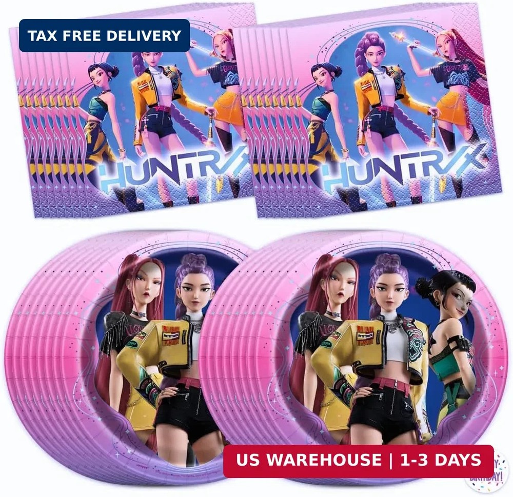 KPop Plates and Napkins – 16 Pack | Dessert-Sized | KPop Demon Hunters Birthday