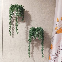 CLONG 3pcs Artificial Fake String of Pearls Plant Faux Succulents Dark Green