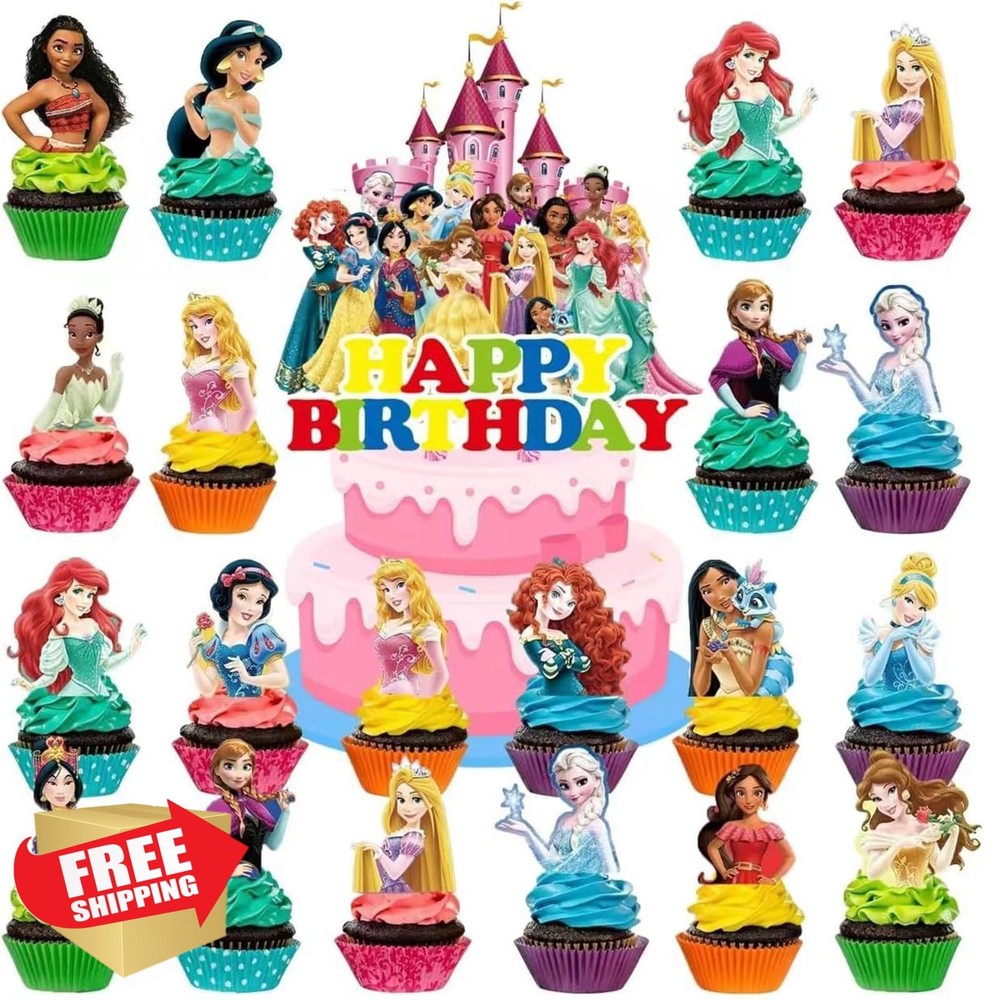 Anime Cake Toppers 31 Pcs Princess Happy Birthday Cartoon Party Decor Kids